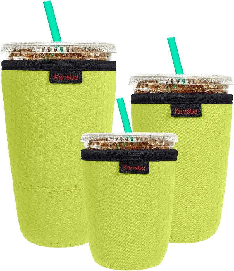 KENOBE 3 Pack Neoprene Insulator Sleeve for Iced Coffee Cups, Reusable Cooler Sleeves for Iced & Hot Drinks, Universal Fit 16-32 oz Cups Beverages, Compatible with Starbucks Dunkin Coffee and More - Image 1